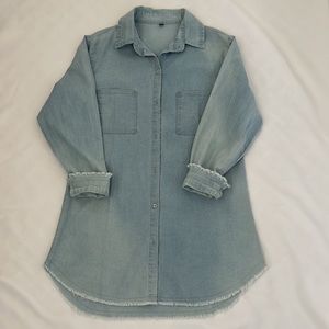 Button down light wash denim dress